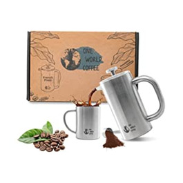 Френч-прес і кружки One World Coffee з нержавіючої сталі, подарунковий набір для кави на відкритому повітрі (нержавіюча сталь)
