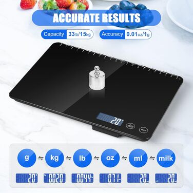 Кухонні ваги Dr. Cow з подвійною платформою, 15 кг/1 г та 500 г/0.01 г, 7 одиниць вимірювання, функція тарування, підрахунку, автовимкнення, для кухні, ювелірних виробів, випічки та приготування їжі (K30H Чорний)