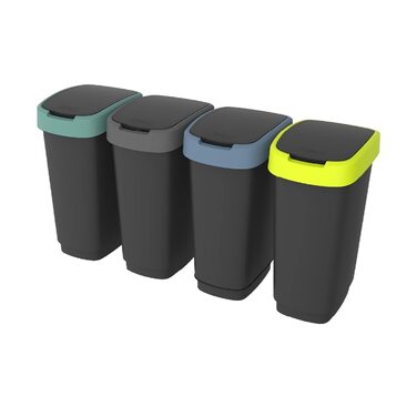 Поворотне відро Rotho об'ємом 25 л з пластиковою кришкою з відкидною кришкою для відділення сміття сміттєвий бак для утилізації відходів збирач відходів не містить бісфенолу А (чорний / лаймовий)