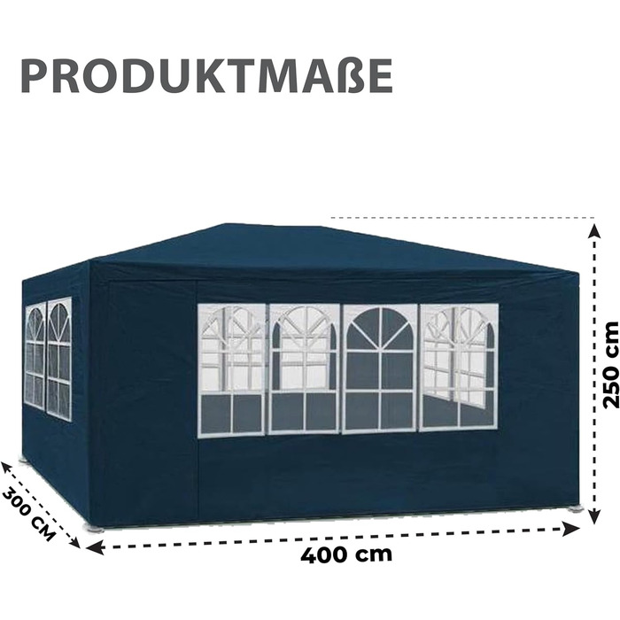 Альтанка MaxxGarden 3x4 м - Садовий намет - Шатро - 12 м - Захист від ультрафіолету 50 - Водонепроникний - 4 бічні панелі синього кольору