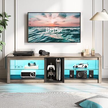 ТВ-тумба Bestier для телевізорів до 65 дюймів, 160x35x52 см з RGB-підсвічуванням та органайзером для кабелів, сірий колір