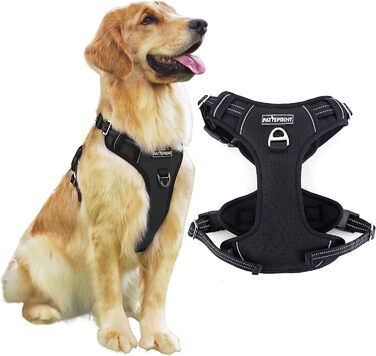 Шлейка для собак Pattepoint регульована дихаюча з ручкою, з захистом від натягу, Світловідбиваюча м'яка шлейка для собак, стійка до злому, для середніх і великих собак Чорний-XL Чорний XL