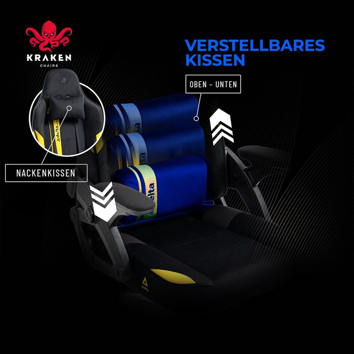 Ігрове крісло KRAKEN CHAIRS - чорно-жовте, ергономічне, для геймерів, вантажопідйомність 130 кг
