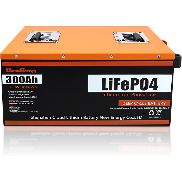 Акумулятор LiFePO4 Cloudenergy 12,8 В 300 Ач, 100 А BMS, 6000 циклів, 10 років, для автономної мережі, дому, автофургону, сонячної батареї