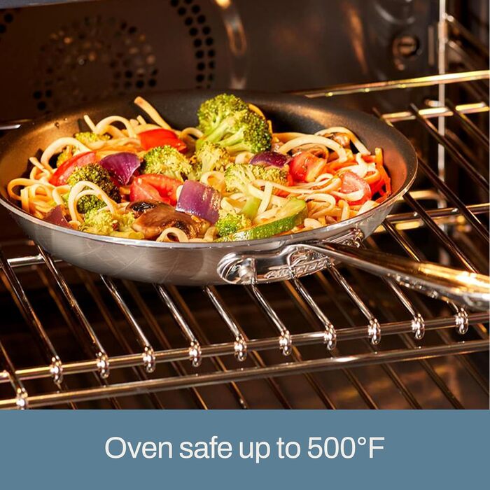 Сковорода All-Clad D5 25.4 см з антипригарним покриттям, з нержавіючої сталі, 5-шарова, для індукції, сумісна з духовкою, 500F, для приготування млинців та яєць, професійний посуд, срібна