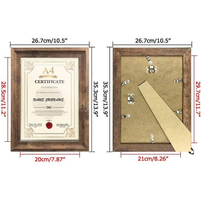 ПЕТАФЛОП рамка для фотографій формату А4 в сільському стилі (21 х 29,7 см), Набір з 2 рамок для настінних і настільних фотографій, коричневого кольору