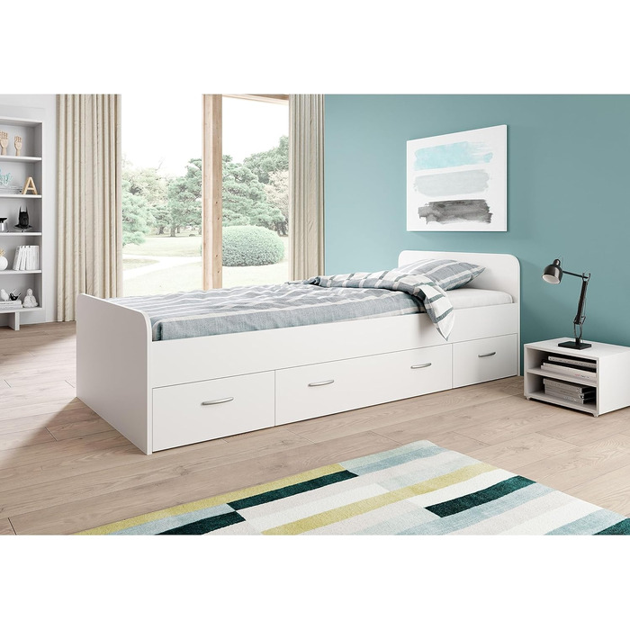 Односпальне ліжко Boro Modern з 3 ящиками 90 x 200 см - Практичне двоярусне ліжко для молодіжної кімнати в білому кольорі - 95 x 66 x 204 см (Ш/В/Г) 95 x 66 x 204 см Білий