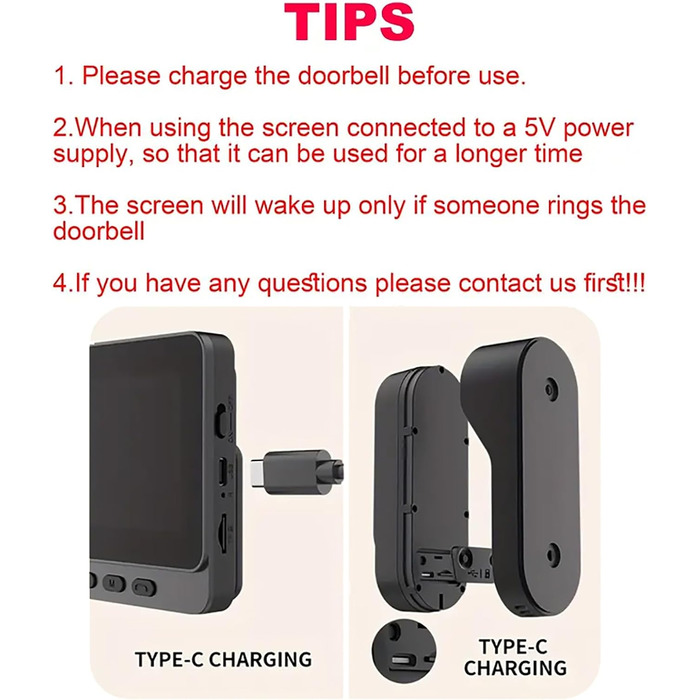 Відеодзвінок з камерою 1080P HD, бездротовий, водонепроникний IP65, дисплей 4.3