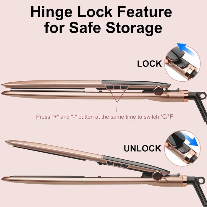 Праска для волосся Glätteisen керамічна 2в1 випрямляч та щипці для завивки, рожеве золото, 150-230°C, для всіх типів волосся, з рукавичкою