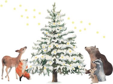 Різдвяна наклейка на вікно TinyFoxes - самоклеюча, багаторазова, намальована вручну Крістін Франке, 30x40см