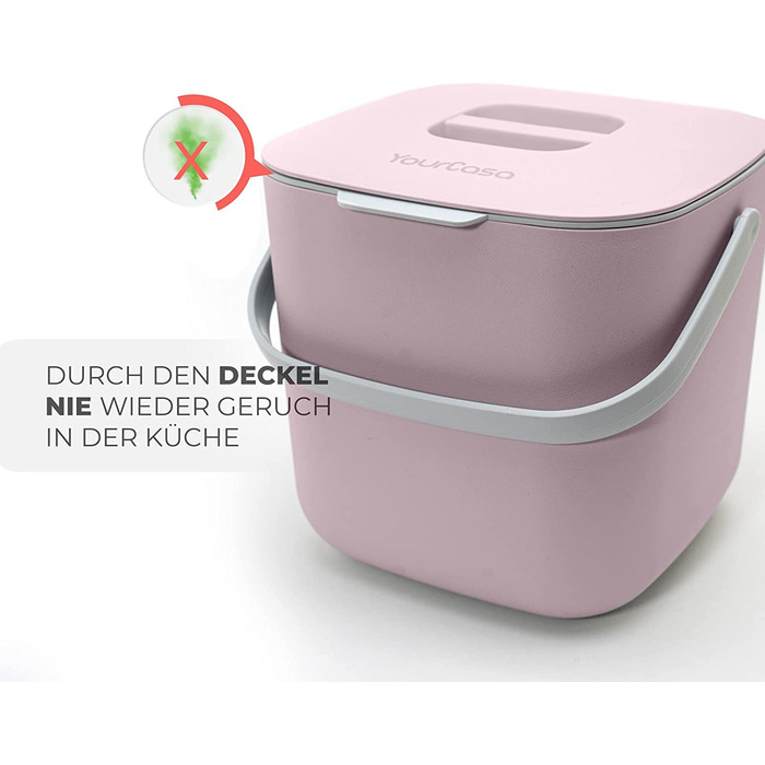 Відро для компосту YourCasa - 7 л-для побутових органічних відходів на кухні - можна мити в посудомийній машині-не має запаху-знімна внутрішня вставка-органічна кошик для сміття з кришкою кухонний кошик для органічних відходів (рожевий )