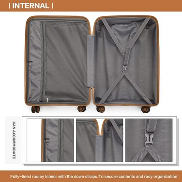 KONO Валіза ручної поклажі: жорсткий корпус, поліпропілен, TSA-замок, 4 колеса, кремовий колір