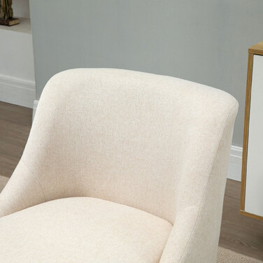 Крісло-релакс з виглядом льону, з підлокітниками, м'яке, на дерев'яних ніжках, для вітальні, спальні, кремово-біле