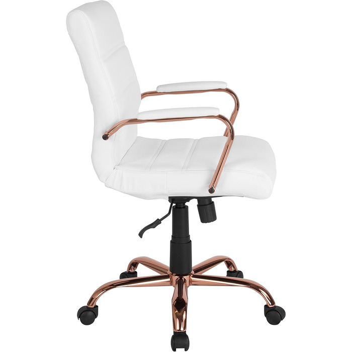 Крісло шеф Flash Furniture: обертне, біле шкіряне, з червоно-золотим каркасом, 61x58,5x103,5 см