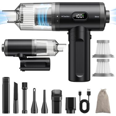 Аккумуляторний автомобільний пилосос APPS2Car 15000Па, бездротовий ручний пилосос з цифровим дисплеєм, складаний дизайн та 2 HEPA-фільтрами для авто, дому та кухні