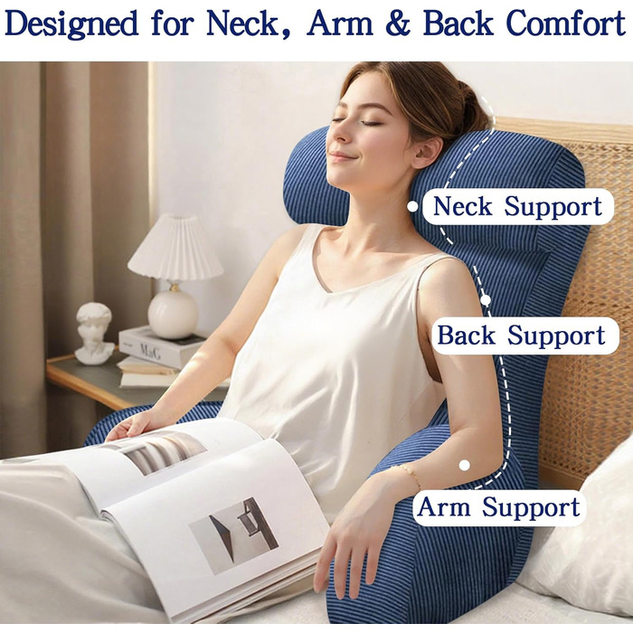 Підголівник для ліжка з підлокітниками Tinuniyaa, великий, для читання, роботи, перегляду телевізора, ігор та відпочинку. Підходить для людей вище 163 см.