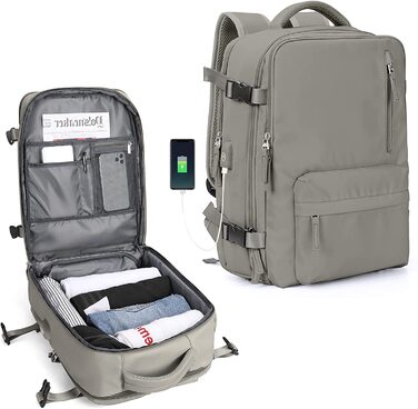 Дорожній рюкзак SZLX жіночий для ноутбука 14" USB-порт сіро-коричневий