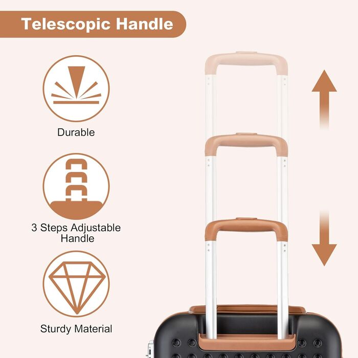 Чотири валізи KONO з ABS пластику, 75 x 48 x 29 см, з TSA замком, ручна поклажа, набір 4 шт. (білий, чорний)