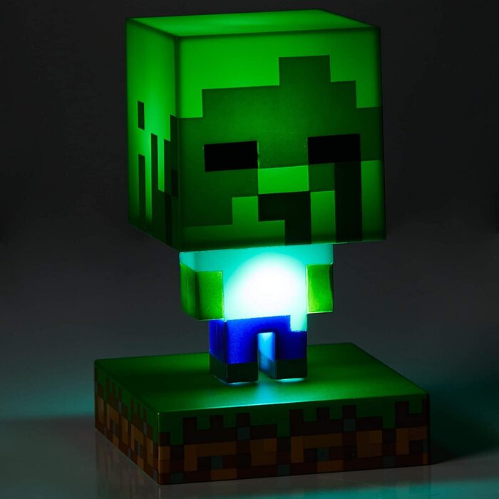 Офіційно ліцензований зелений піксельний нічник або настільна лампа / унікальна ідея подарунка для геймерів / живлення від 2 x AAA, PP6593MCF (зомбі), 3D Icon Light BDP /