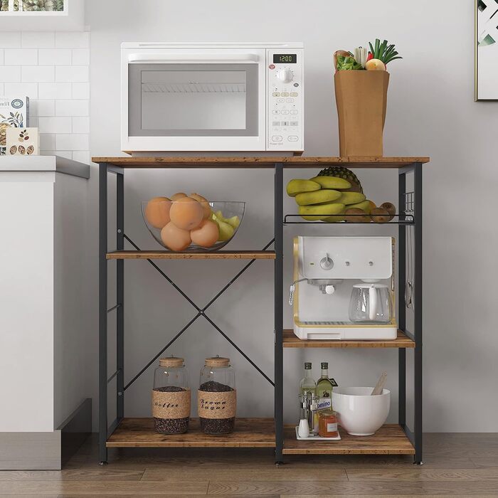 Стеллаж кухонний Sogesfurniture з підставкою для мікрохвильової печі, 90x40x83 см, чорний & горіх (Вінтаж-коричневий)