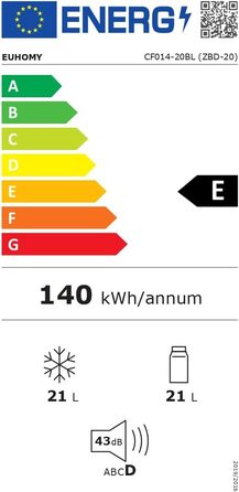 EUHOMY Холодильник компресорний 21L -20℃~20℃, 12/24V DC, 220-240V AC, з керуванням через додаток, для кемпінгу, подорожей, вантажівок, дому