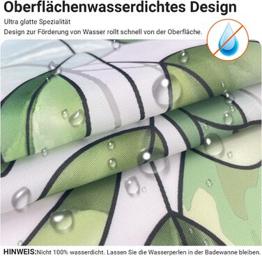 Штора для душу Lerores 240x200 см, Зелене листя, Антипліснява, Водовідштовхувальна, в т.ч. 16 люверсів і кілець