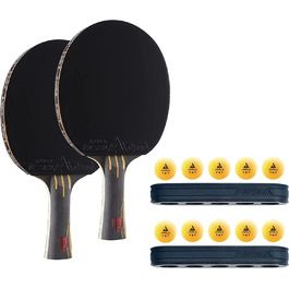 Набори для настільного тенісу і ракетки для настільного тенісу JOOLA Infinity Overdrive-ракетки з технологією вуглецевого кевлара і подвійною чорною гумою для екстремальної швидкостіНабір для пінг-понгу включає в себе 10 3-зіркових кульок для пінг-понгу і тримач для ракетки-подвійний (жовта ручка, Чорний / Чорний каучук)