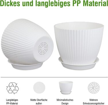 Набір горщиків для квітів Blumentopf (8 шт.) з підставками, різні розміри (10-19 см), пластик, білий. Ідеально для дому та балкона.