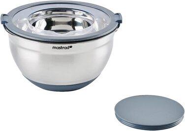Нержавіюча чаша Mastrad для змішування, випікання та зберігання продуктів з прозорим кришкою та ручками (24 см)