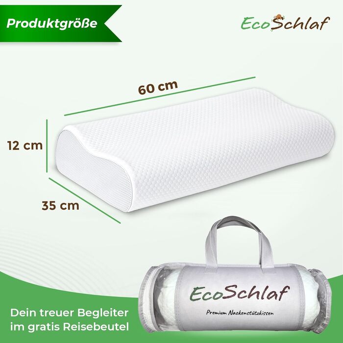 Ортопедична подушка EcoSchlaf® 2025 Premium з підтримкою шиї – сертифікована – для тих, хто спить на боці. З м'якої піни Memory Foam. Ергономічна подушка для шиї, зменшує біль у шиї, регульована висота.