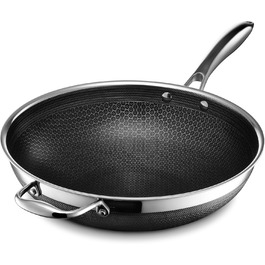 Wok HexClad Hybrid з нержавіючої сталі (30 см) – антипригарне покриття, сумісний з усіма плитами, PFOA free