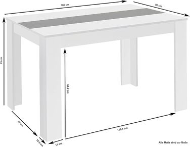 Обідній стіл byLIVING Nori: сучасний дизайн, ефект дуба, вставка в кольорі чорного або білого, розмір 160x90 см, висота 75 см