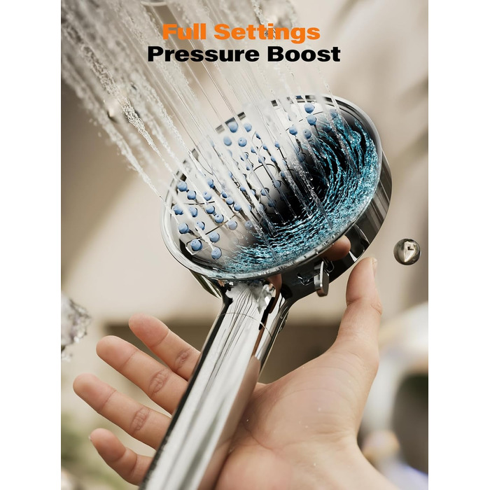 Фільтр для душу Cobbe з шлангом, високонапірна ручна лійка з 20-ступеневою фільтрацією, водозберігаючий душ з 6 режимами струменя, дощовий душ, що підвищує тиск, економний душ для жорсткої води (7.chrom01)