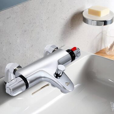 Змішувач для ванни з термостатом Uten, 2 виходи, латунь (срібло-1), захист 38°C