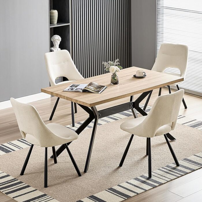 Обідні крісла поворотні, комплект 2 шт., матеріал - кашмір-бавовна, чорні металеві ніжки, для кухні, вітальні, їдальні (Бежевий)