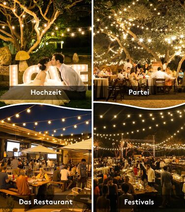 Ланцюжок прикрас LED для вулиці: 20M, 65ft, G40, для саду, балкону, павільйону, тераси, вечірки, з пульт дистанційного керування, IP44, вологостійкий, 20M