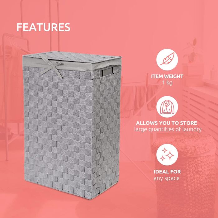 Кошик для білизни RAN6891 Stan з кришкою, ручками, плетіння, металевий каркас, знімне вкладиш з льону, 30 x 30 x 50 см, Колір: Коричневий