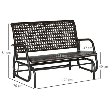 Лавка-гойдалка з поліротангу Outsunny 2-місна, Patio Garden Loveseat, Садова гойдалка зі спинкою, Лавка, Лавка в парку, Коричнева, 70x120x84см| Аосом