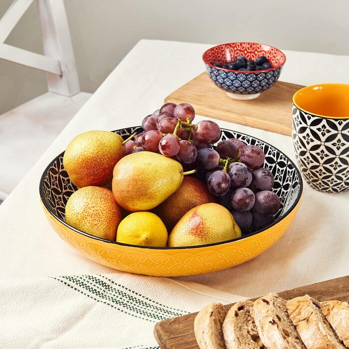 Салатник DOWAN 2000 мл, набір 2 шт, діаметр 24.1 см, порцеляновий, для пасти, мікрохвильова піч, посудомийна машина, штабельовані, різнокольорові