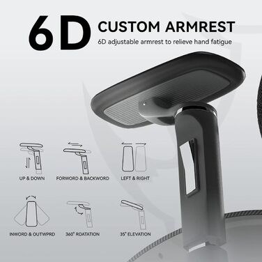 Крісло офісне MUSSO H80 Pro з ергономічною спинкою, сітчасте, з підтримкою попереку, регульовані підлокітники, підставка для ніг, темно-сіре