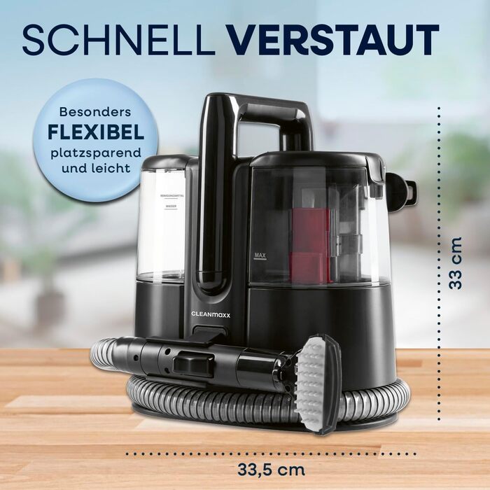 CLEANmaxx Професійний пароочисник для килимів та м'яких меблів Pro Steam | Плямистовий очищувач & EASYmaxx Засіб для килимів | Миючий пилосос для диванів, авто, килимів, м'яких меблів | Плямистовий очищувач (Чорний з шампунем, Pro 400W)