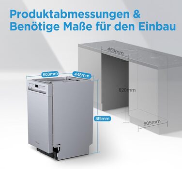 Посудомийна машина Midea SV 5.14K10C, 45 см, 10 комплектів, вбудована, WIFI, 8 програм, 44 дБ, автоматичне відкриття дверцят, таймер затримки 0-24 год, Inox