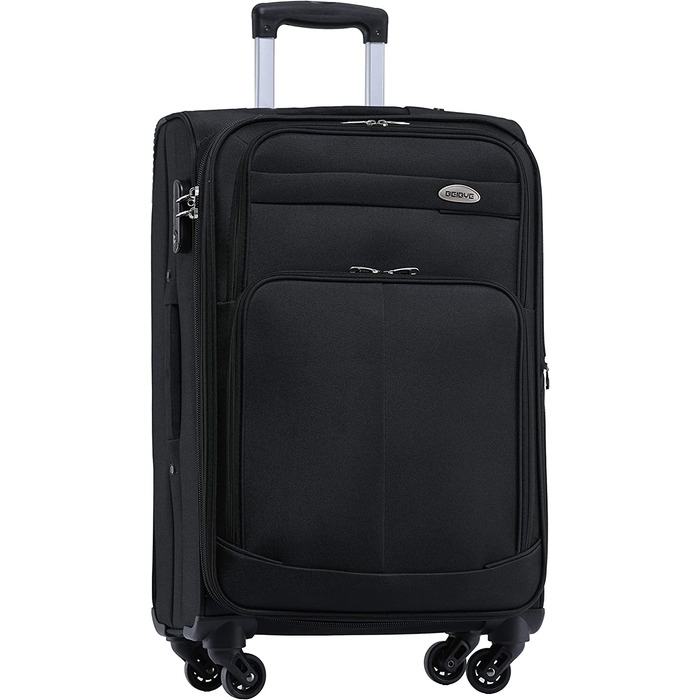 Набір валіз Beibye з тканини, чорний: ручна, з кишенями та розширенням