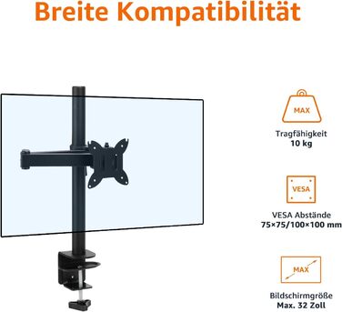 Кріплення для двох моніторів Amazon Basics - газoрeгульований кріплення, регульований, для моніторів до 27 дюймів, чорний