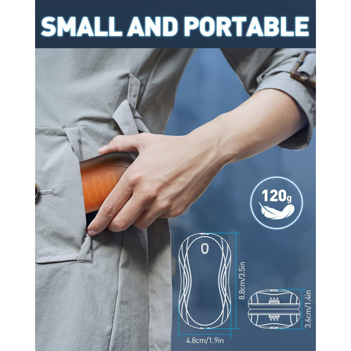 Електричні грілки для рук Cnkeeo 2 шт. з роздільним магнітним з'єднанням, Powerbank USB, 3 режими нагріву, для активного відпочинку, риболовлі, полювання, чорно-білі (чорний)