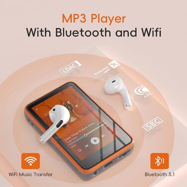 HiBy R1 HiFi MP3-плеєр з Bluetooth 5.1, Hi-Res Audio, DSD256, сенсорний екран 7,6 см, 32 ГБ, навушники Yves, підтримка Tidal/Qobuz, налаштування MSEB