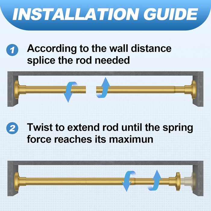Тeleskopна штанга для душу, 78,9-203,2 см, діаметр 2,5 см, регульована, золотиста пружинна натяжна система, нержавіюча сталь, легка установка, не іржавіє, 31-80 Gold