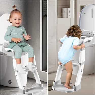 Дитячий унітаз-сходи 3-в-1 з поручнями, регульований по висоті, сірий. Тренажер для привчання до горщика
