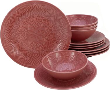 Набір посуду Orient Mandala Series 18 шт., Набір порцелянових тарілок (набір тарілок 12 шт., червоний), 21627