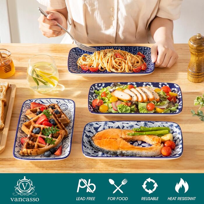 Набір тарілок Vancasso SELENE, 6 шт., прямокутні, 22x13 см, блакитні - для закусок, суші, десертів, фруктів